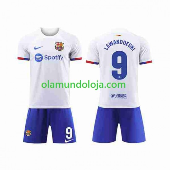 Camisola FC Barcelona LEWANDOWSKI 9 Criança Equipamento Segundo 2023-2024 Manga Curta